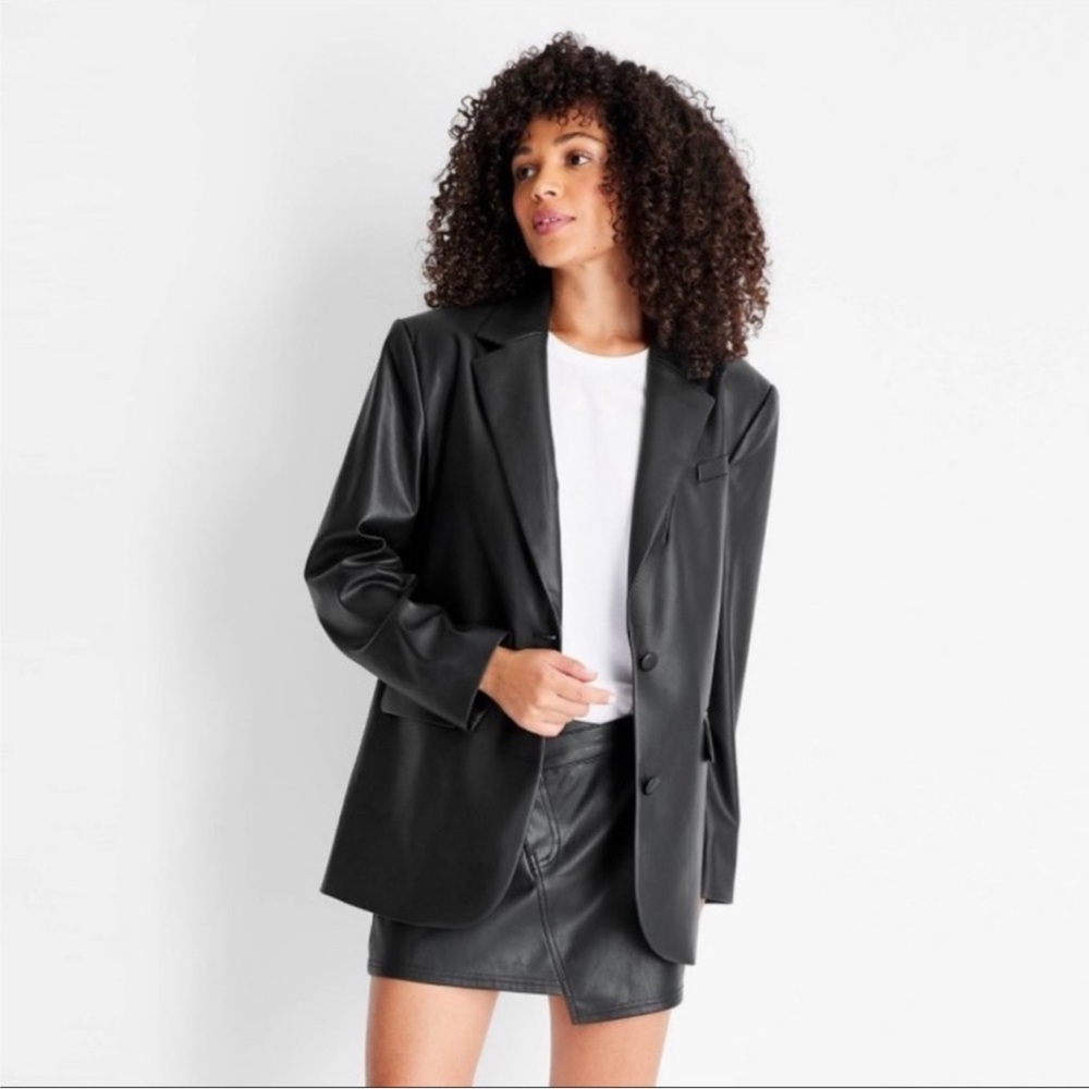 Black Faux Leather Oversized Blazer - Women